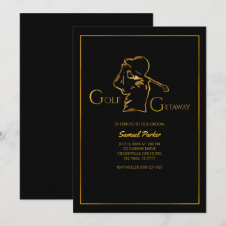 Golfer groom Golf Bachelor Party Luxury Faux Gold  Invitation