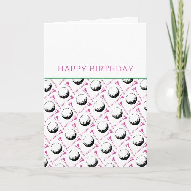 Golfer Happy Birthday Add Own Message Pink Modern  Holiday Card (Front)