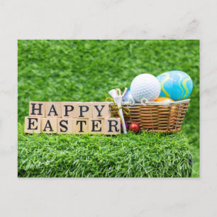 Golfer Happy Easter with golf ball and eggs Postcard