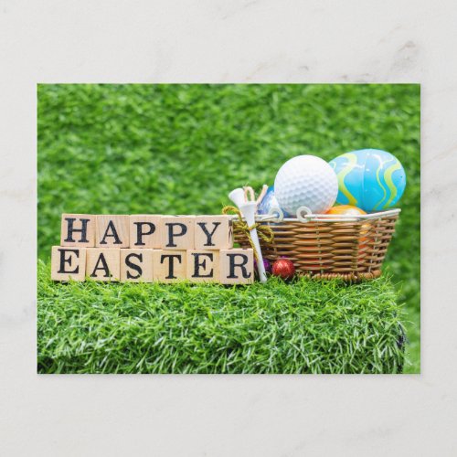 Golfer Happy Easter with golf ball and eggs  Postcard