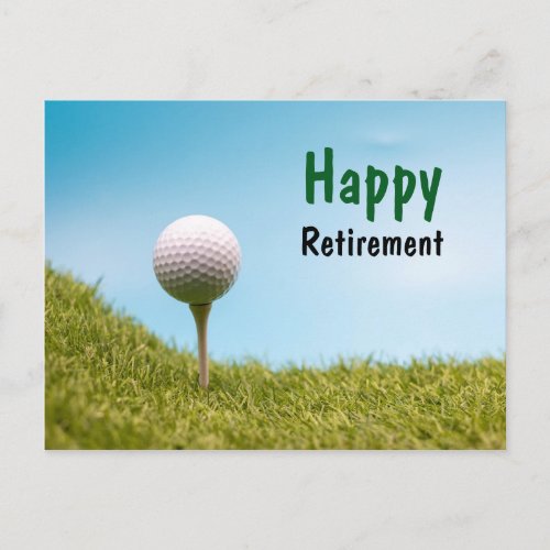 Golfer Happy Retirement with golf ball on tee off Postcard
