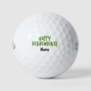 Golfer happy retirement with name golf balls