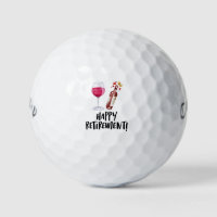 Golfer happy retirement with wine glass and bottle