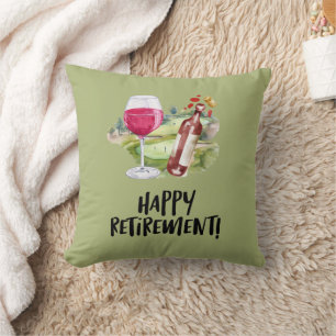 Golfer happy retirement with wine glass and bottle throw pillow
