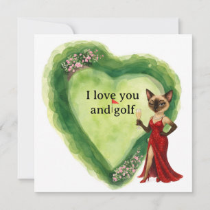 Golfer Happy Valentine’s Day – Glam Siamese Cat Holiday Card
