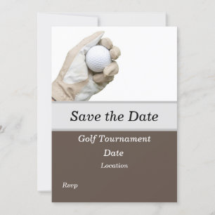 Golfer hold golf ball on for Save the Date golfer Invitation