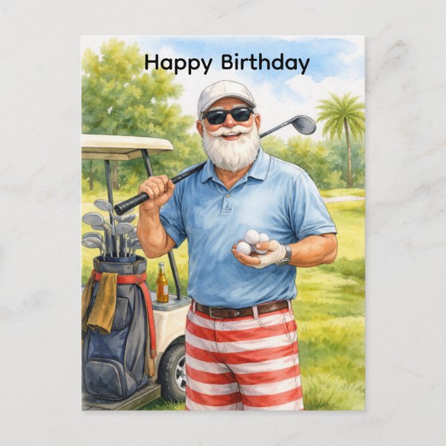 Golfer holding golf ball with text Happy Birthday  Postcard (Front)