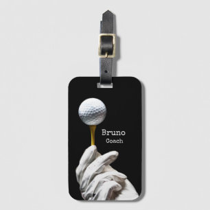 Golfer holds ball on pin ready to tee off  luggage luggage tag