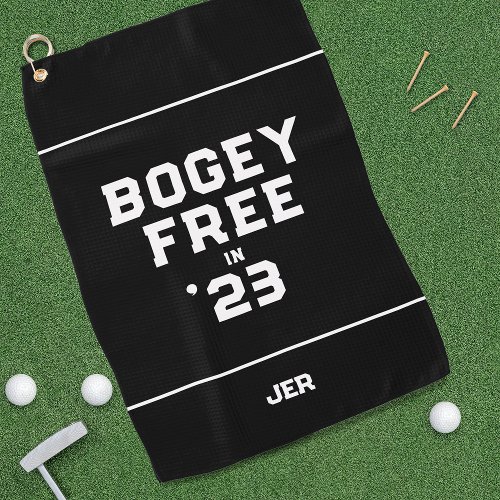 Golfer Humor Bogey Free 2023 Golf Monogram Black Golf Towel