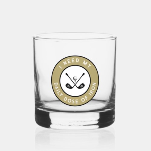 Golfer Humor Golf Iron Sports Pro Black Gold Cute  Whiskey Glass