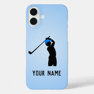 Golfer in Cap mid swing - add a name to pale blue iPhone 16 Plus Case