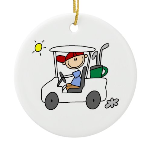 Golfer in Golf Cart Ceramic Ornament