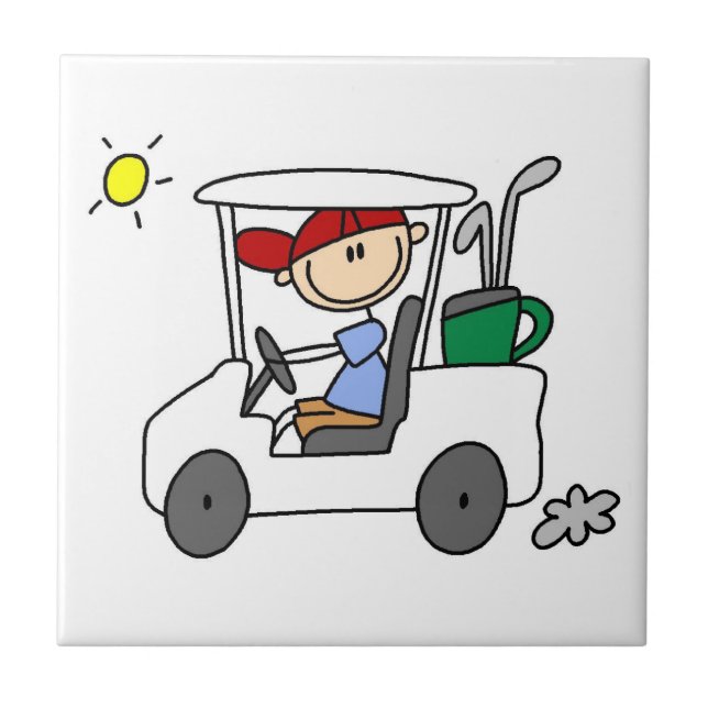Golfer in Golf Cart Ceramic Tile (Front)