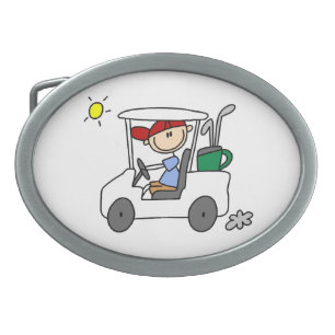 Golfer in Golf Cart Oval Belt Buckle
