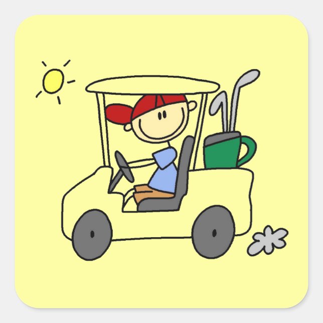 Golfer in Golf Cart Square Sticker (Front)