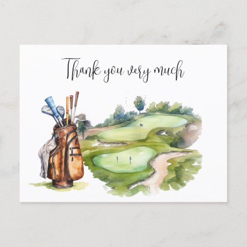 Golfer in golf course watercolor for golfer postcard