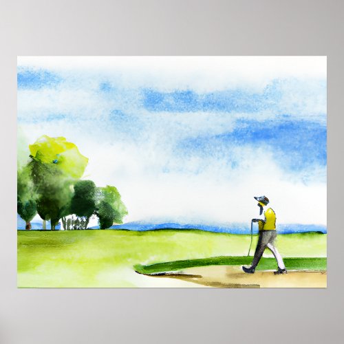 Golfer in golf course watercolor  poster