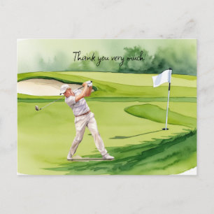 Golfer in golf course watercolor thank you card