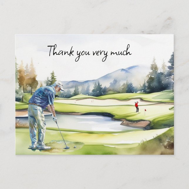 Golfer in golf course watercolor thank you card (Front)