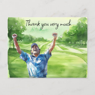 Golfer in golf course watercolor thank you card
