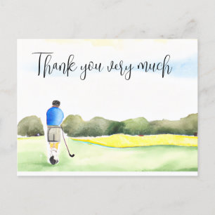 Golfer in golf course watercolor thank you card