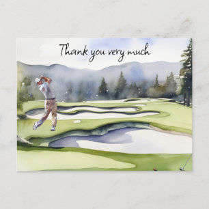 Golfer in golf course watercolor thank you card