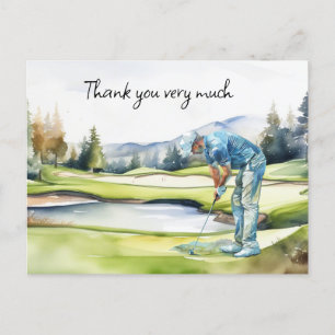 Golfer in golf course watercolor thank you card