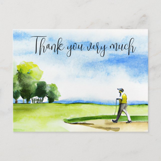 Golfer in golf course watercolor thank you card (Front)