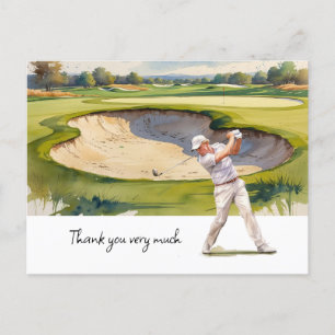 Golfer in golf course watercolor thank you card