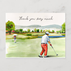 Golfer in golf course watercolor thank you card