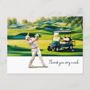 Golfer in golf course watercolor thank you card