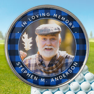Golfer In Loving Memory Plaid Personalized Photo Golf Ball Marker
