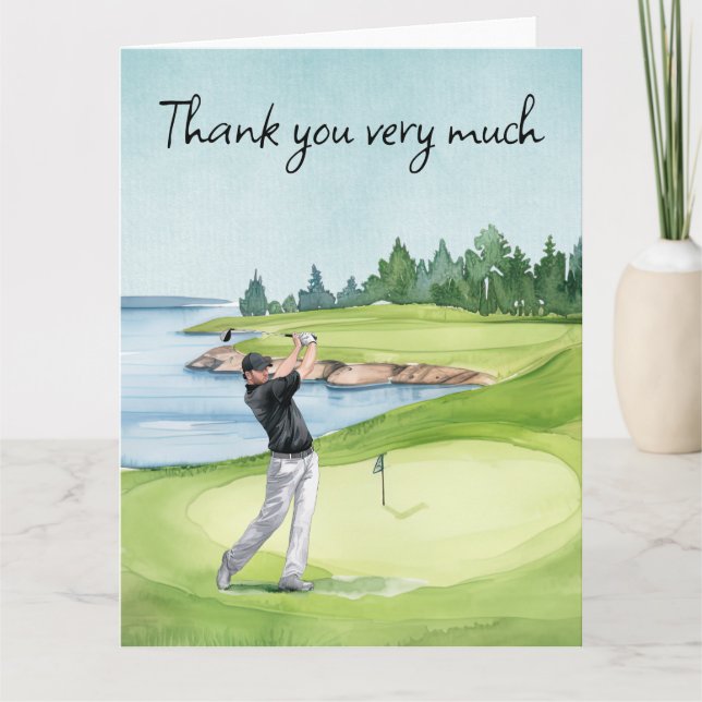 Golfer in the golf course  letterpress thank you card (Front)