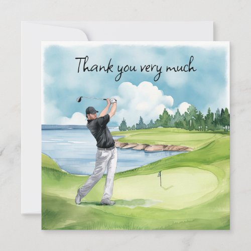 Golfer in the golf course  thank you card