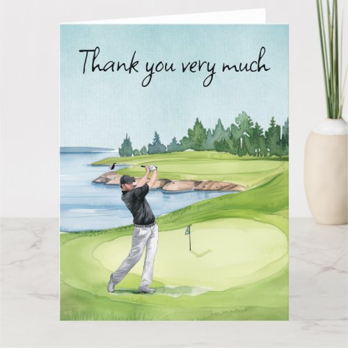 Golfer in the golf course  thank you card