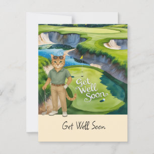 Golfer is golfing for cat lovers to get well soon postcard