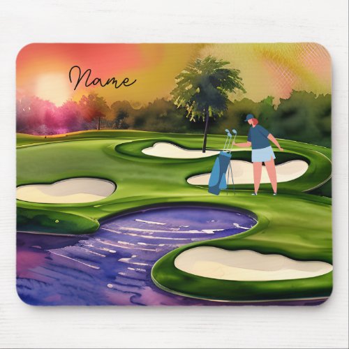 Golfer is golfing on green mouse pad