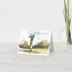 Golfer is golfing on the course  letterpress thank you card