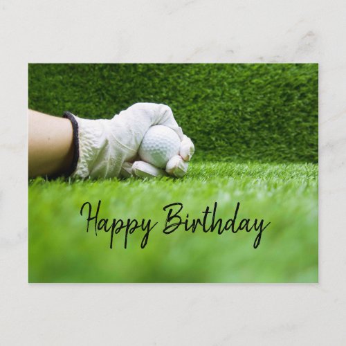 Golfer is holding golf ball on green birthday card