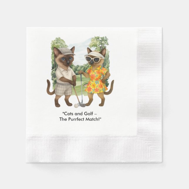 Golfer is on golf course for cat lovers napkins (Front)