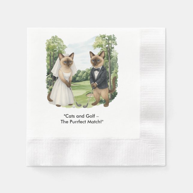 Golfer is on golf course for cat lovers napkins (Front)