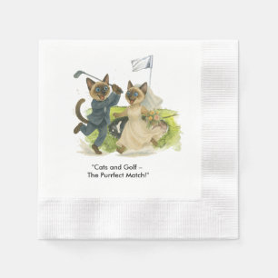 Golfer is on golf course for cat lovers Wedding Napkins