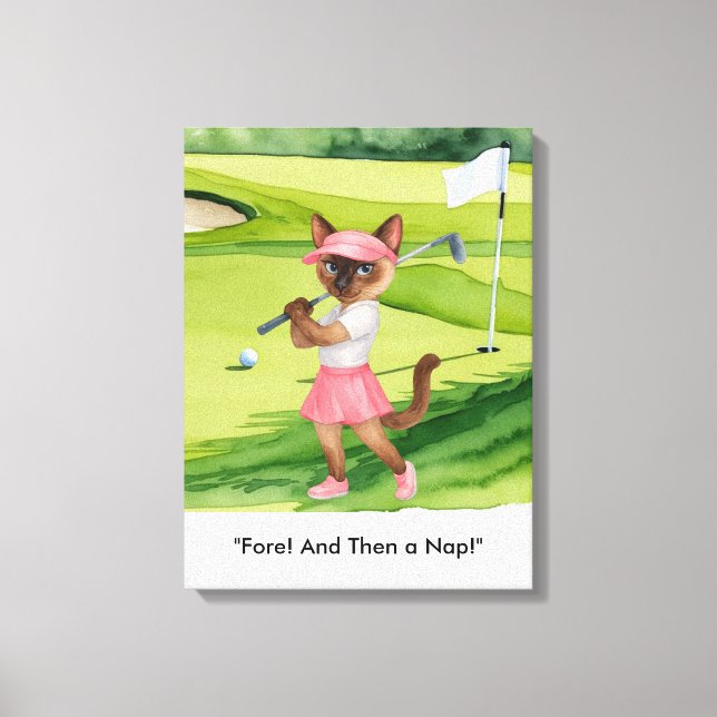 Golfer is on putting green for Siamese Cat lovers Canvas Print (Front)
