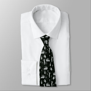 Golfer is playing golf on black neck tie