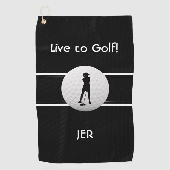 Golfer Ladies Sports Template Black Monogrammed Golf Towel (Front)