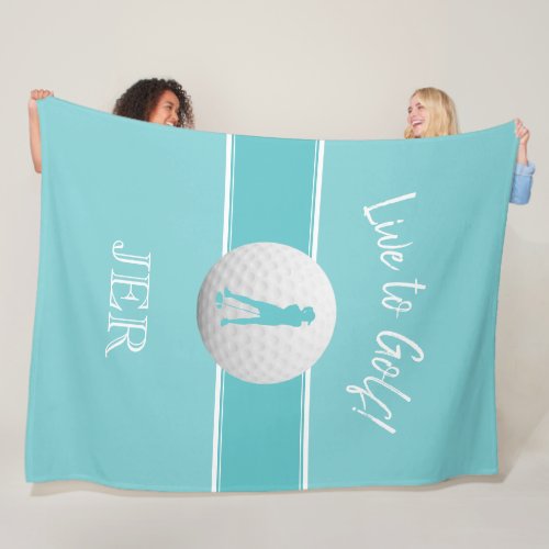 Golfer Ladies Sports Template Teal Monogrammed Fleece Blanket