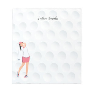 Golfer lady is golfing note pad