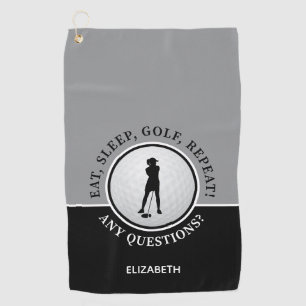 Golfer Lady Silhouette Golf Ball Quote Black Gray Towel