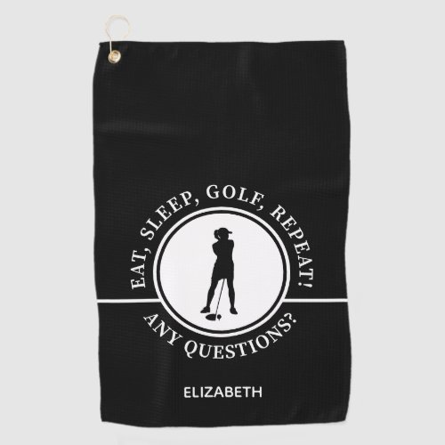 Golfer Lady Silhouette Sports Black For Her Funny  Golf Towel