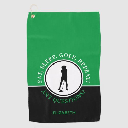 Golfer Lady Silhouette Sports Black Green For Her Golf Towel